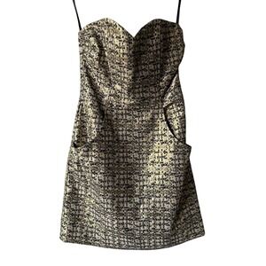 H&M Size 4‎ Strapless Party Dress Mini Above Knee Pockets Black & Gold